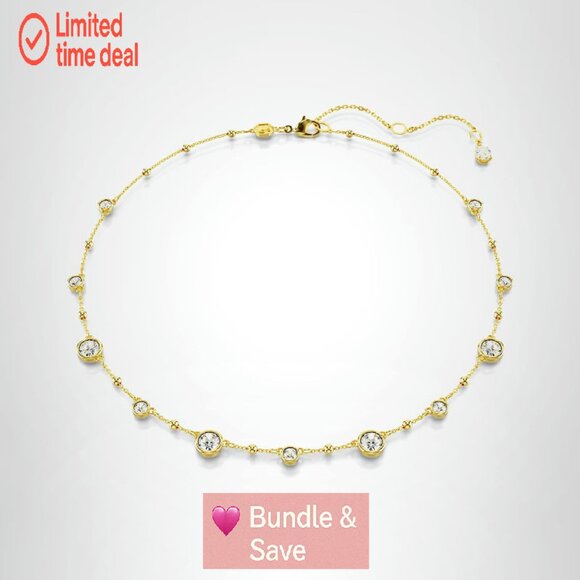Gold-Tone Crystal Necklace with Lobster Clasp 15-18 Inch Chain